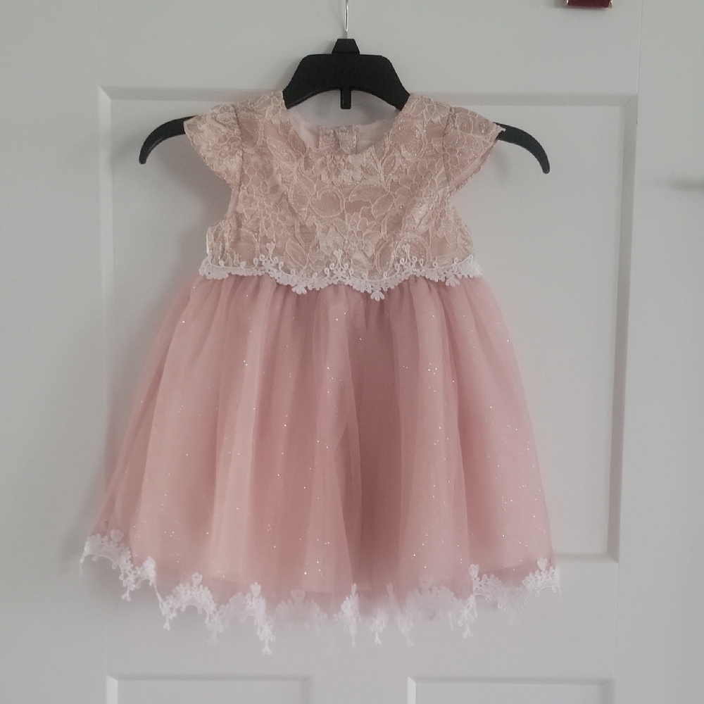 Rare Editions Pink and White Lace Kids Dress